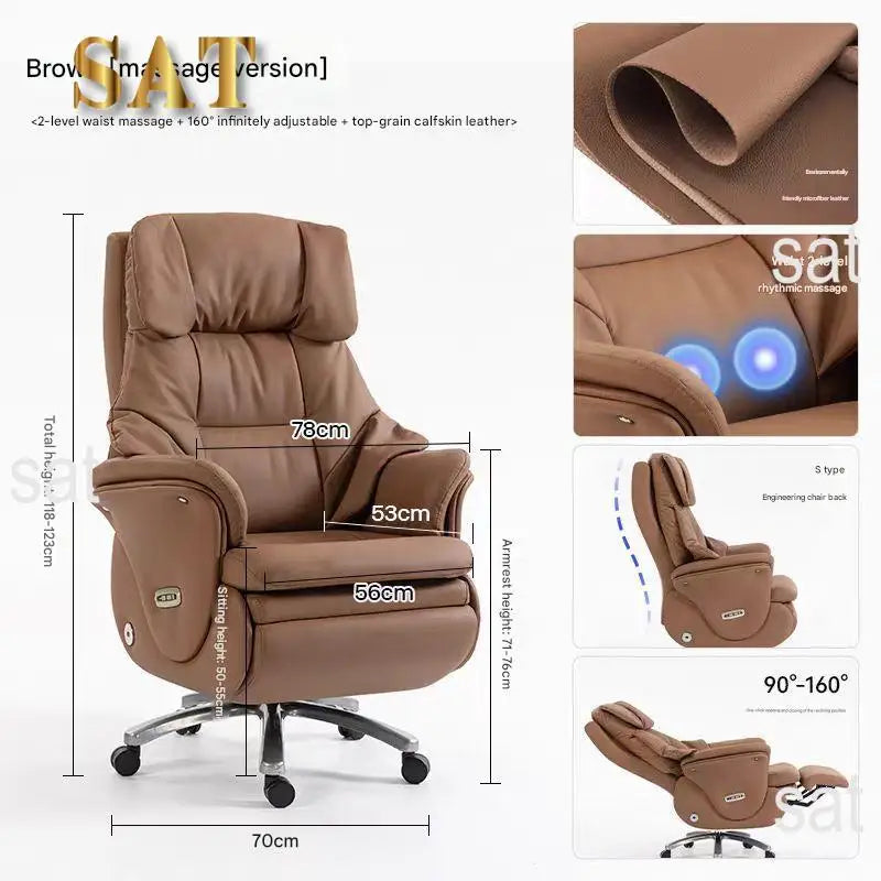 Genuine Leather Executive Office Chair — Brown | KIMLUD
