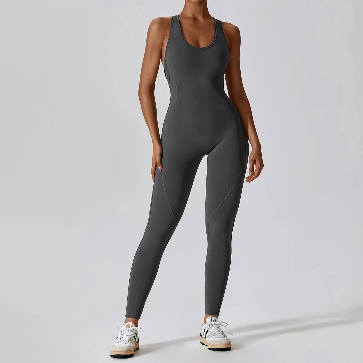Nylon Tracksuit Jumpsuit Bodysuit — Athletic One-Piece Yoga Set — Black | KIMLUD