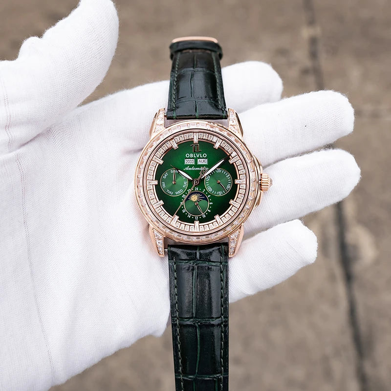 Leather Automatic Wristwatch 40mm Luminous Bezel — Chocolate Brown | KIMLUD