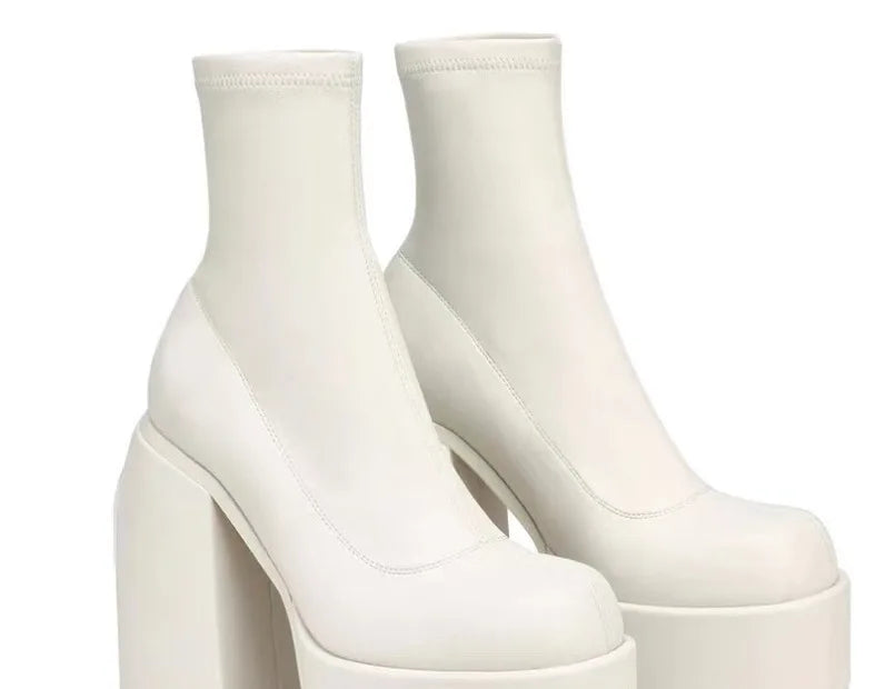 Ankle Boots – Platform Elastic Sock Boot – Patent Leather – Black | KIMLUD