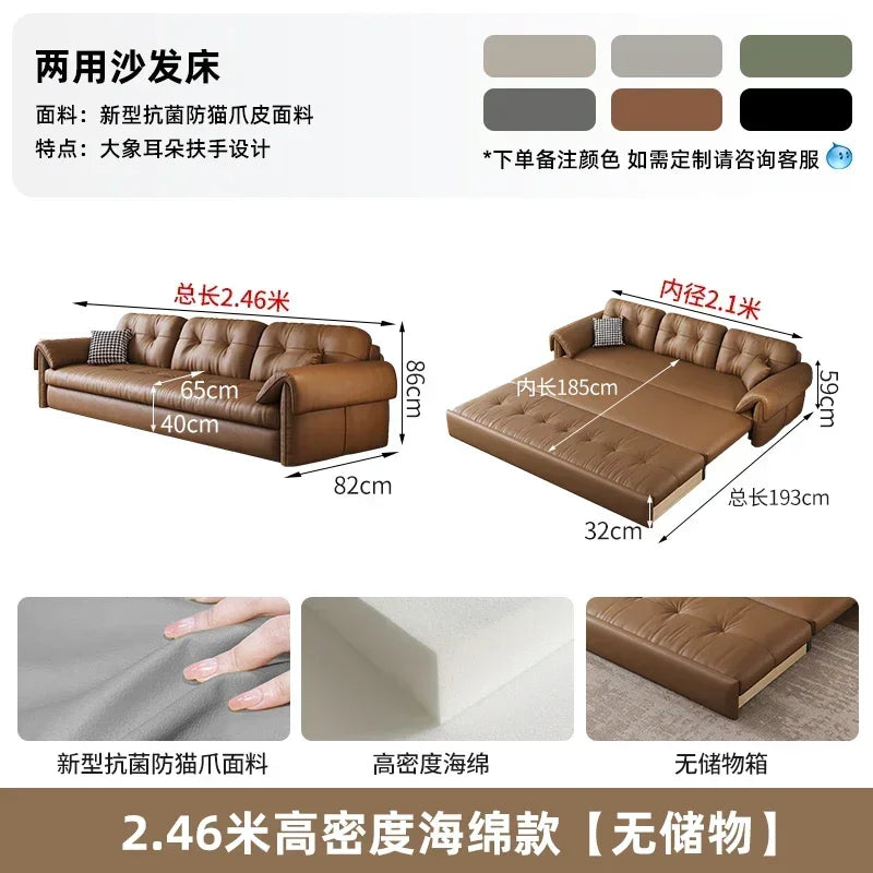 Faux Leather Sofa Bed Italian Modern Silhouette With Convertible Chaise Lounge — Brown | KIMLUD