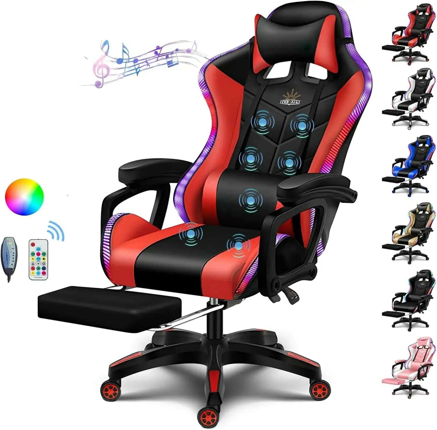 gaming-chair-with-speakers-and-rgb-led-light-7-points-massage-video-game-chair-adjustable-with-headrest-lumbar-supportkimludkimlud-35574193