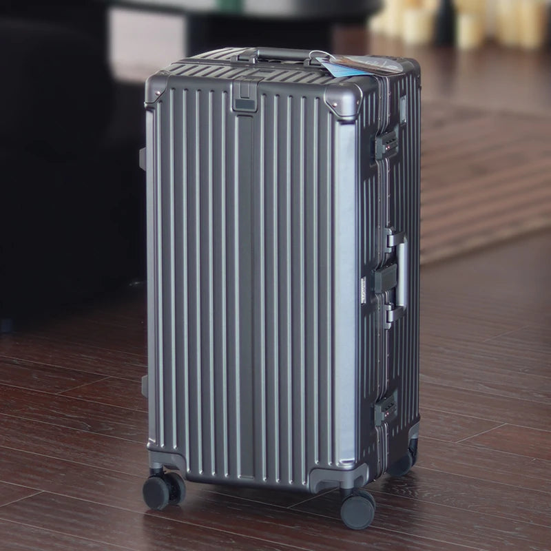 Aluminum Frame Suitcase Large Capacity — Black | KIMLUD