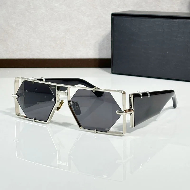 Metal Hexagon Sunglasses With Acetate Frame — Tortoiseshell Brown | KIMLUD