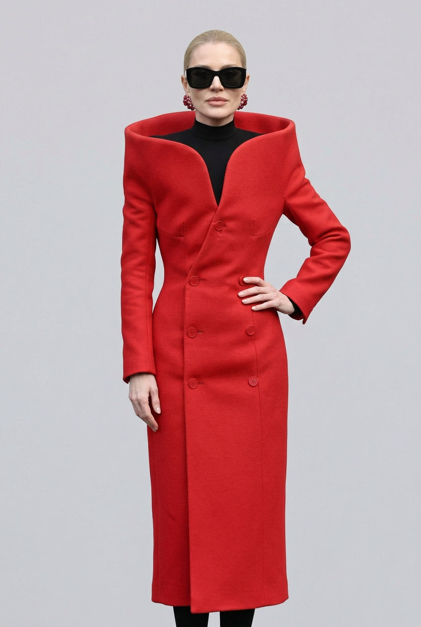 KIMLUD, TWOTWINSTYLE Solid Slimming Designer Trench For Women V Neck Long Sleeve Patchwork Double Breasted Formal Coats Female Fashion, KIMLUD Womens Clothes