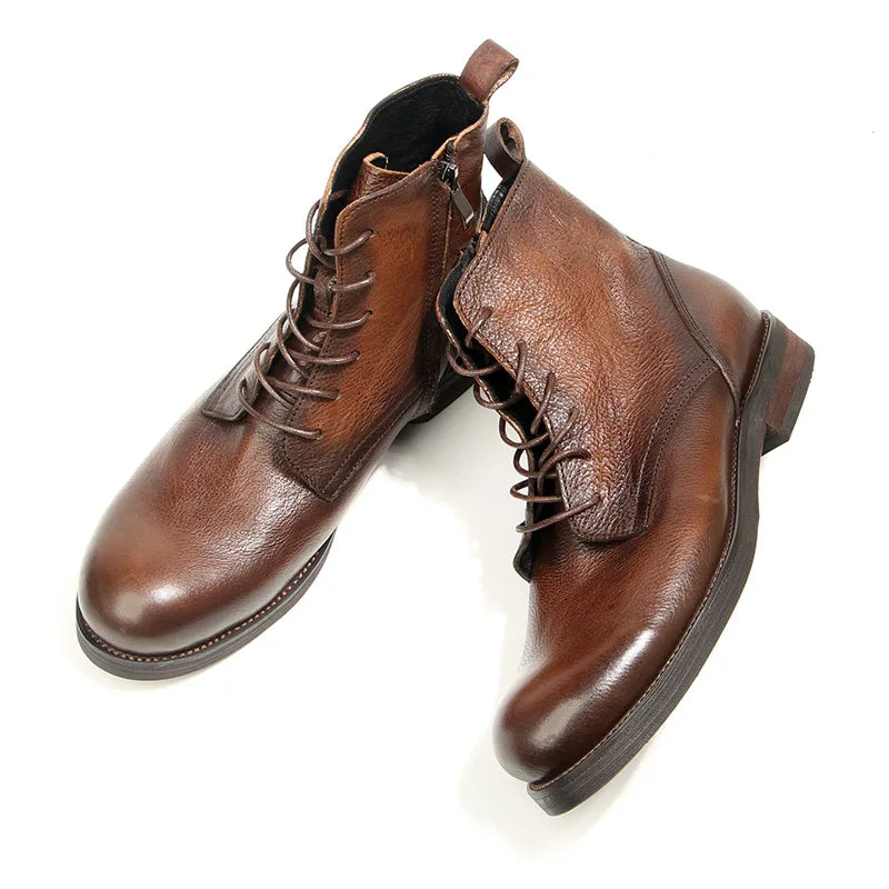 Cowhide Men's Boots Genuine Leather Shoes Men Side Zipper Men Ankle Boots Handmade Retro Leather Boots Luxury Men's Formal Shoes