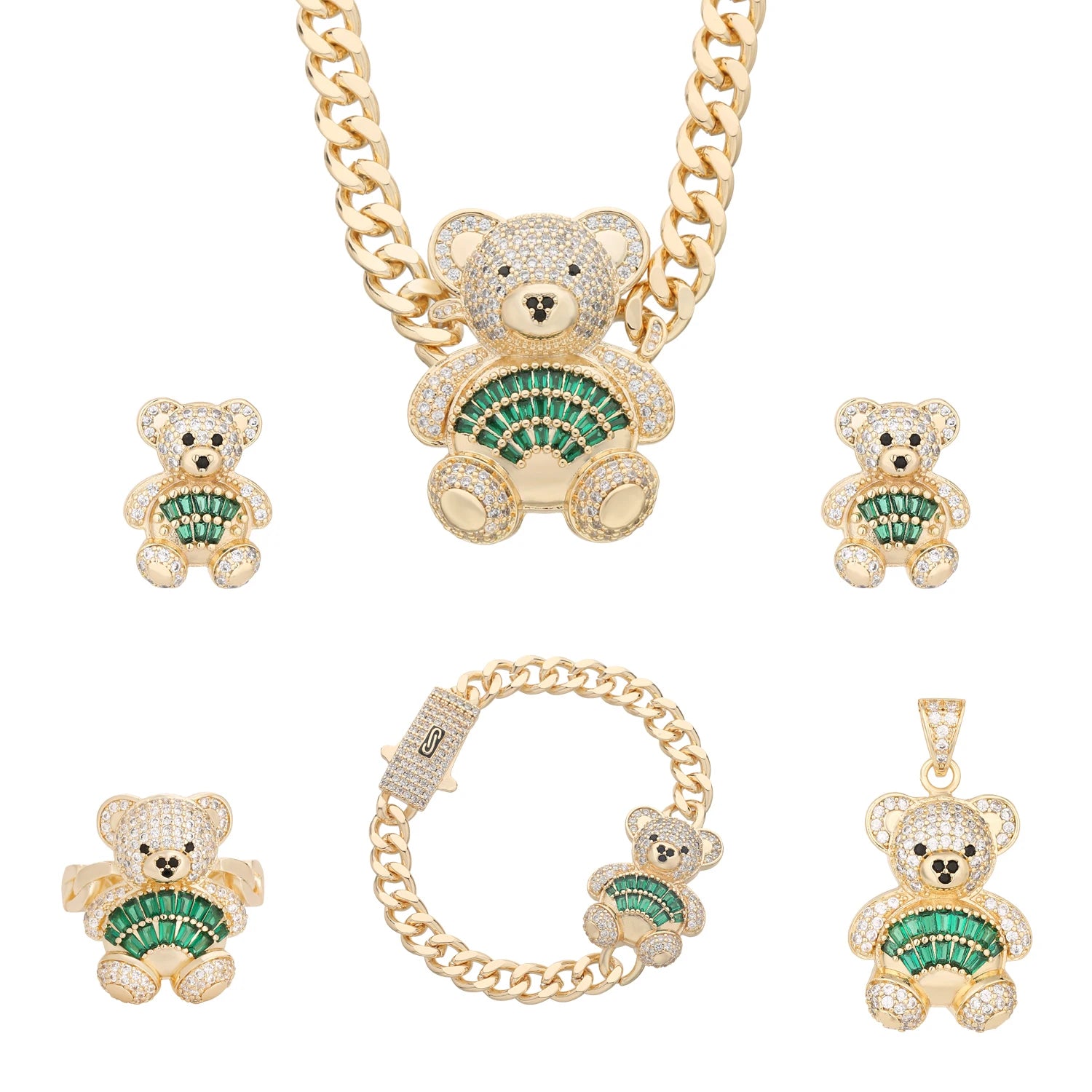Gold Plated Diamond Bracelet Earrings Set — Gold | KIMLUD