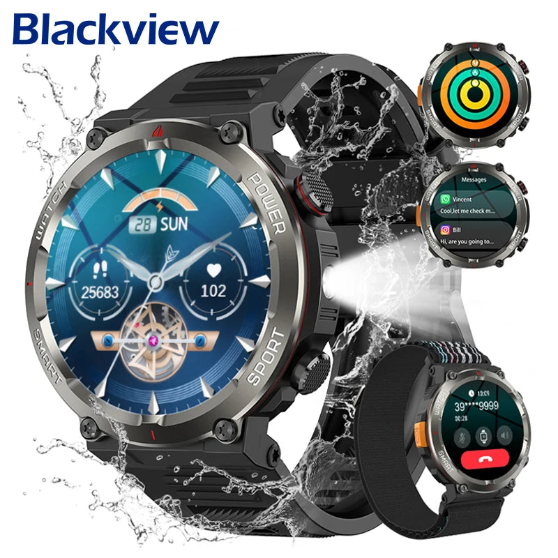 Blackview W50 Pro Waterproof Smart Watch with LED Flashlight 960mAh Battery Life Bluetooth Call Outdoor Watches for Man Woman