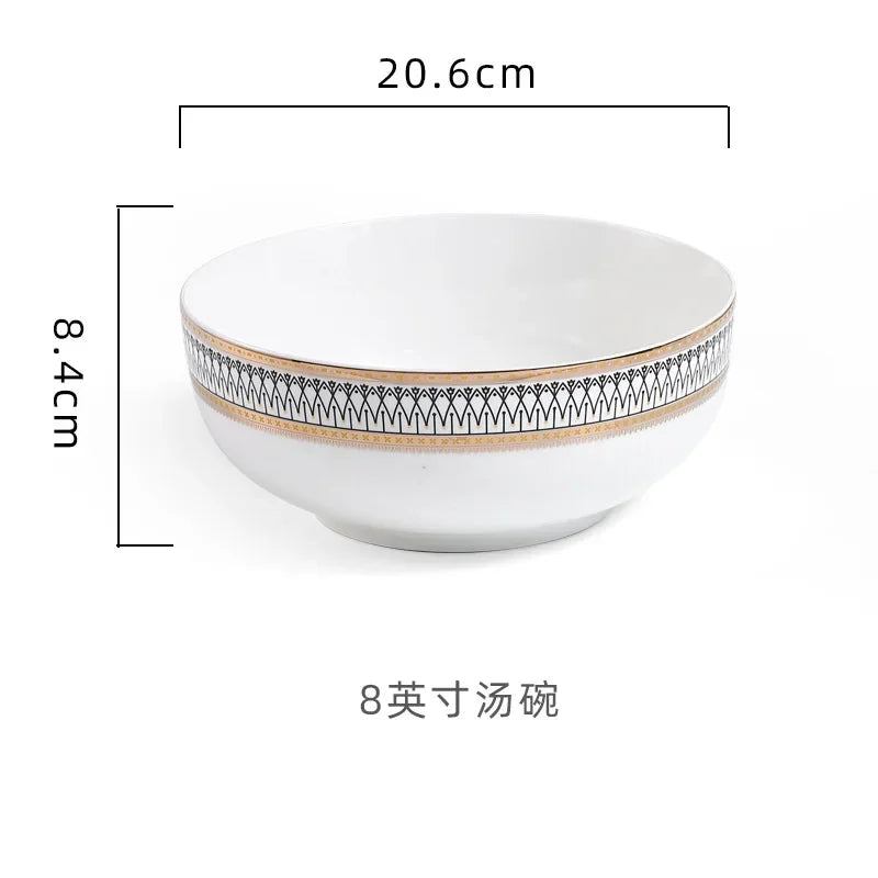 Ceramic Dinner Plates Golden Bead Trim — White | KIMLUD
