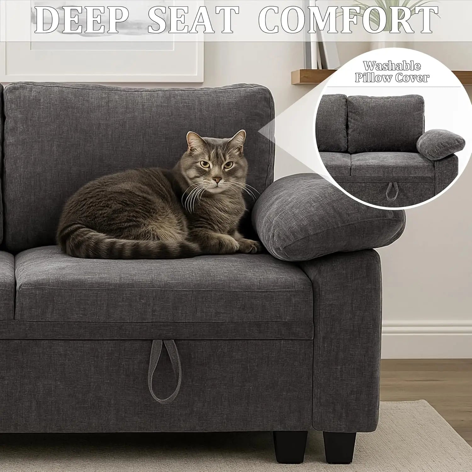 108 Inch Sectional Sleeper L Shaped Sofa with Pull Out Bed, 7 Seat Modular Sectional Sofa with Storage, Modern Chenille Cloud Co