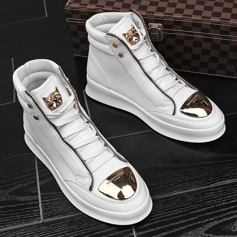 Spring and Autumn New Men Casual Shoes Non-slip Breathable Shoes Gold Sneaker High Top Leather Shoe Outdoor Big Size 45 46 47 48