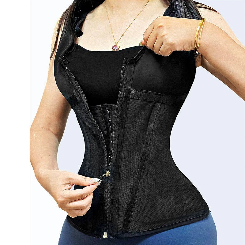 Colombian Shapewear Waist Trainer 17 Steel Bones, 3-Row Hooks — Black | KIMLUD