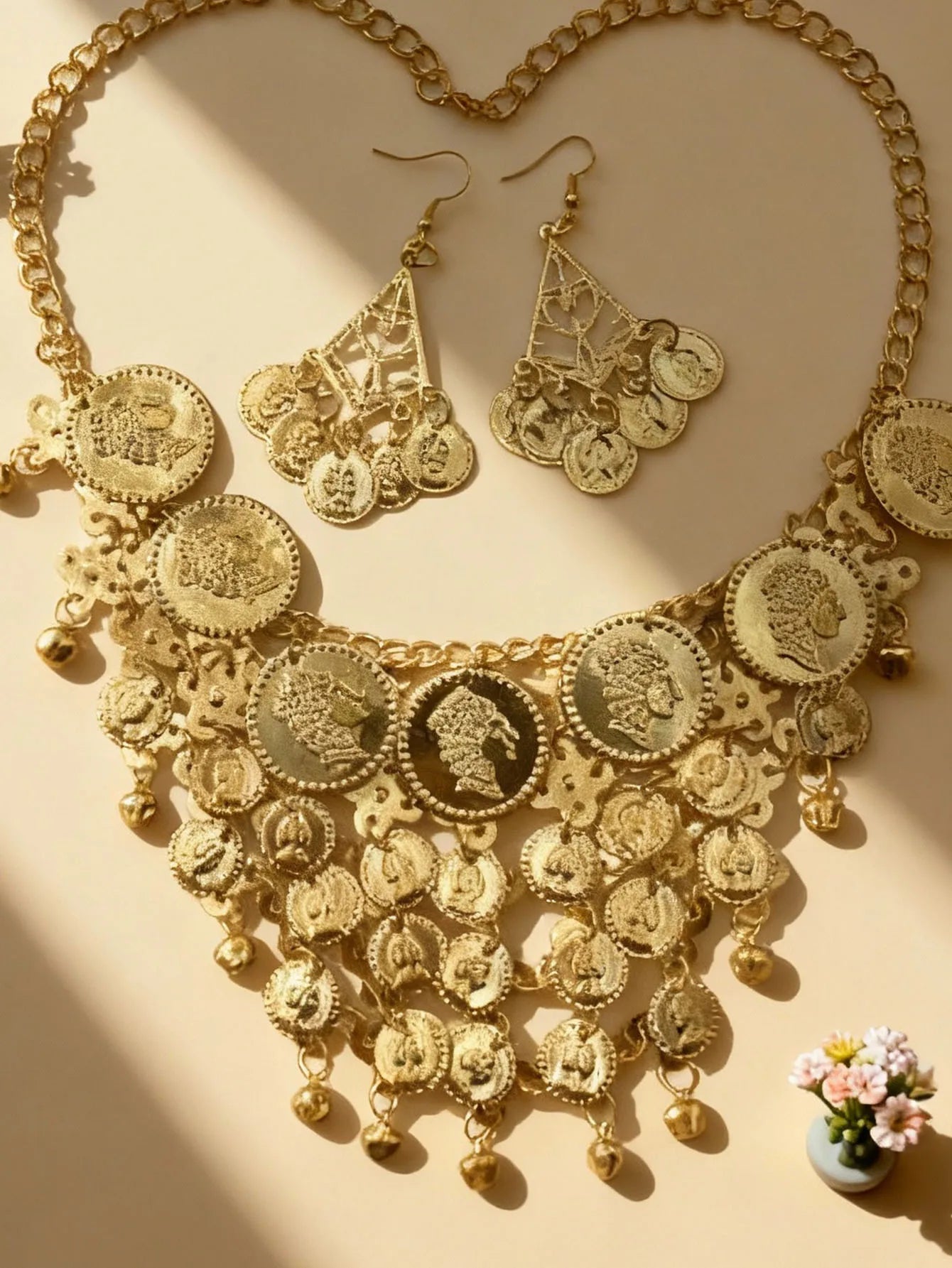 Bohemian Style Coin Bell Head Necklace — Gold | KIMLUD