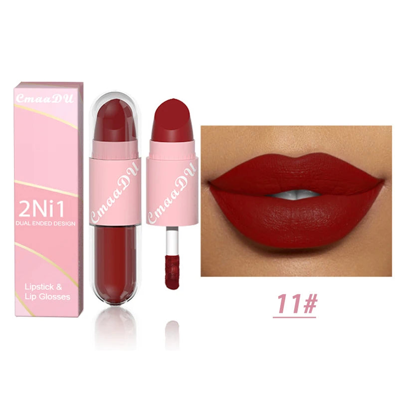 Liquid Lipstick – Matte Velvet – Double Head – Red Brown | KIMLUD
