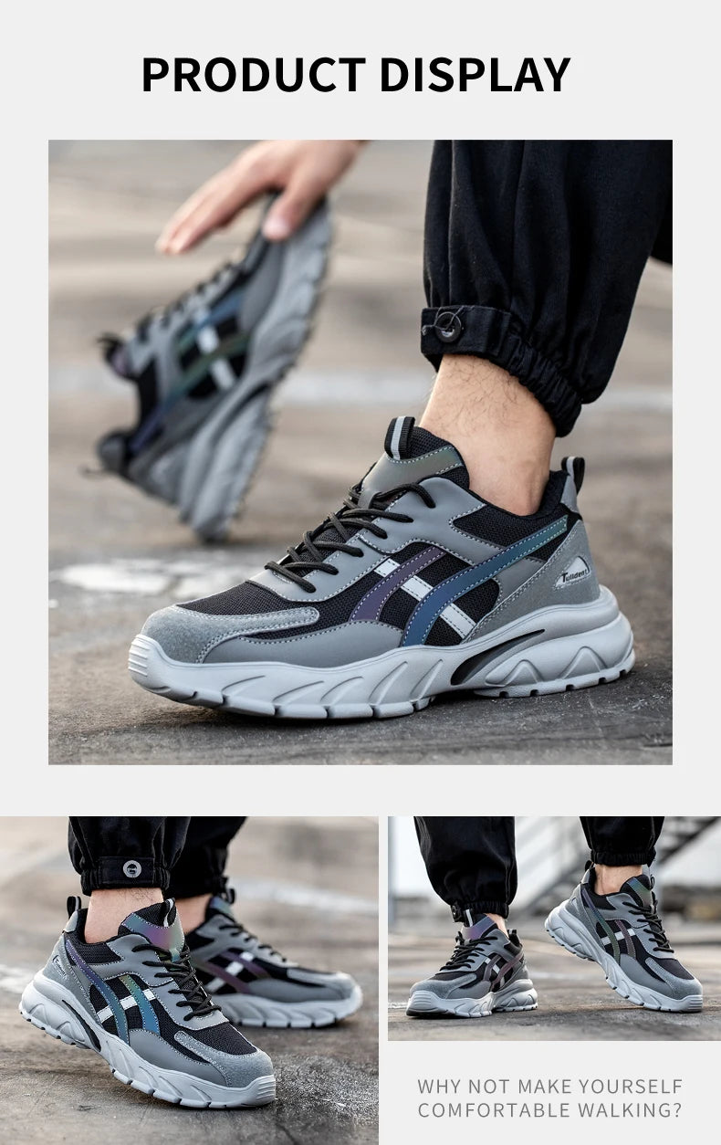 Man Safety Shoes Puncture-Proof Work Sneakers Lightweight Work Shoes Men Steel Toe Shoes Safety Boots Indestructible Shoes