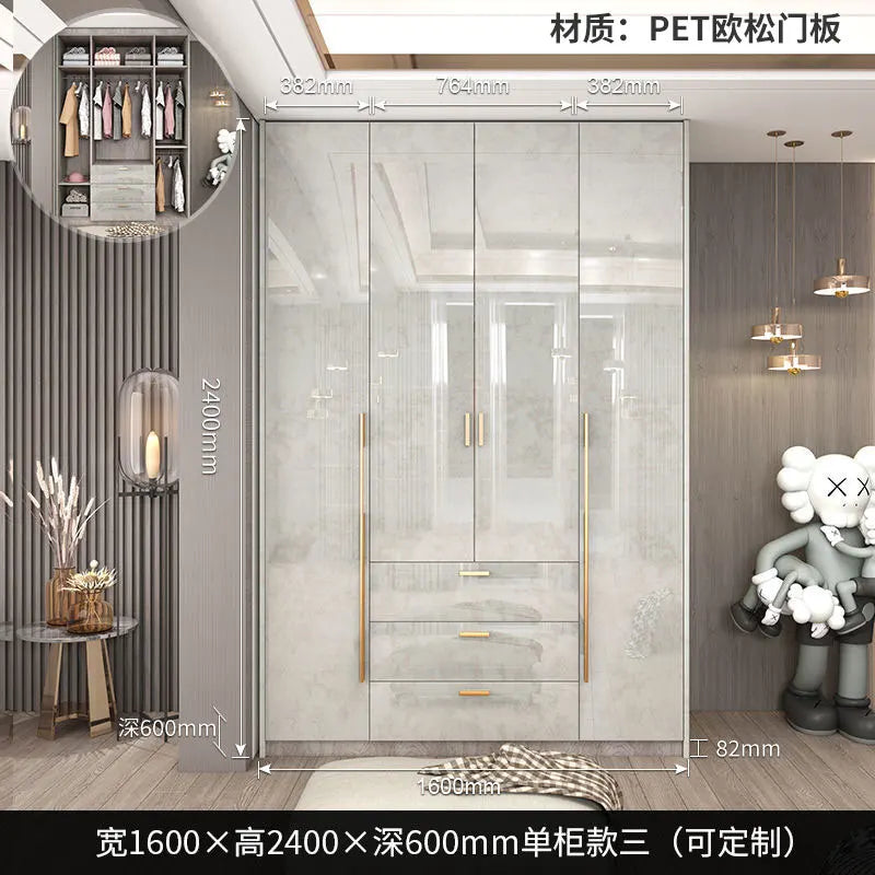 Glass Door Modern Wardrobe With Ample Storage And Brass Hardware — Pale Gray | KIMLUD