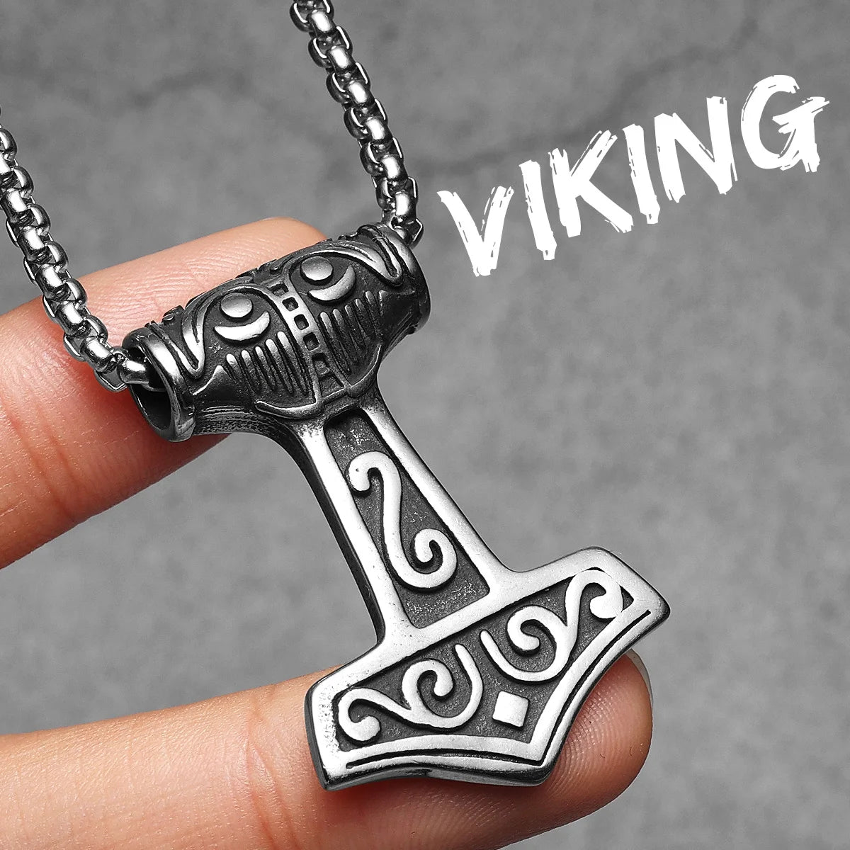 Viking Thor's Hammer Amulets Men Necklaces With Pendant Stainless Steel Jewelry For Male Women Punk Hip Hop Accessories Gifts