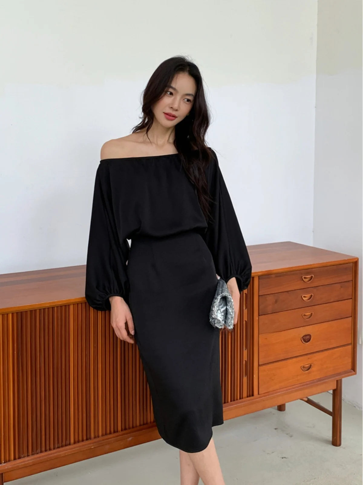 ALONE SAVOR Dragon Joy Summer Slimming Women's Dr oulder Bared Bubble Sve  ort Sve Polyester Fiber