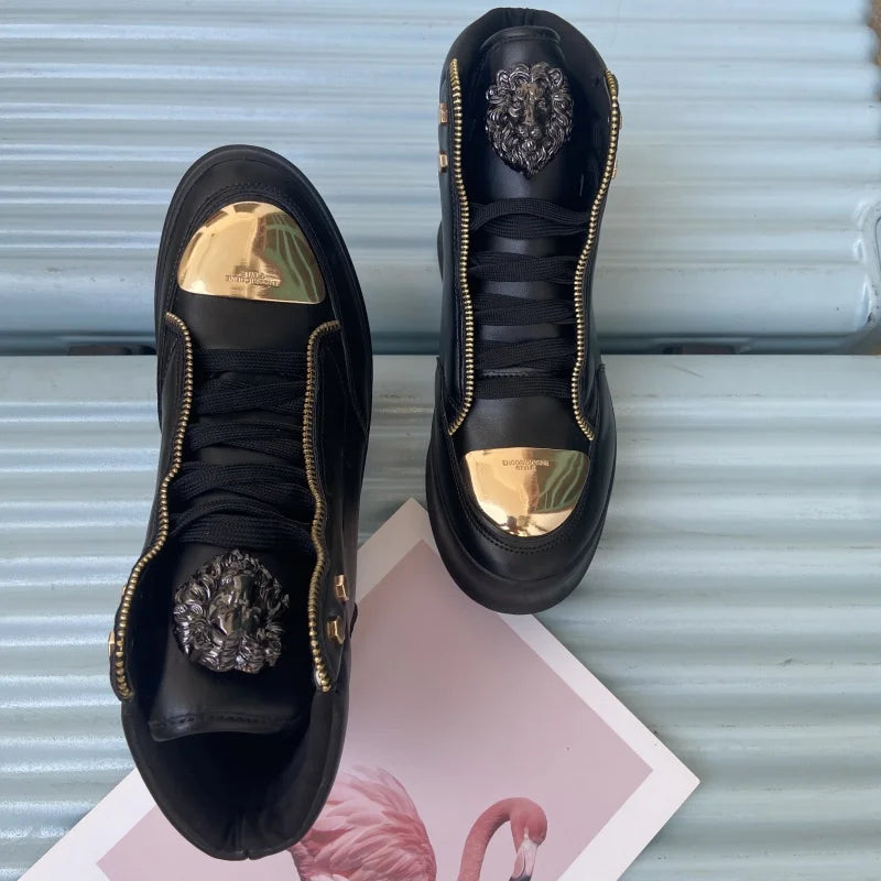 High-Top Zip-Decorated Sneaker With Breathable Mesh Lining — Black | KIMLUD