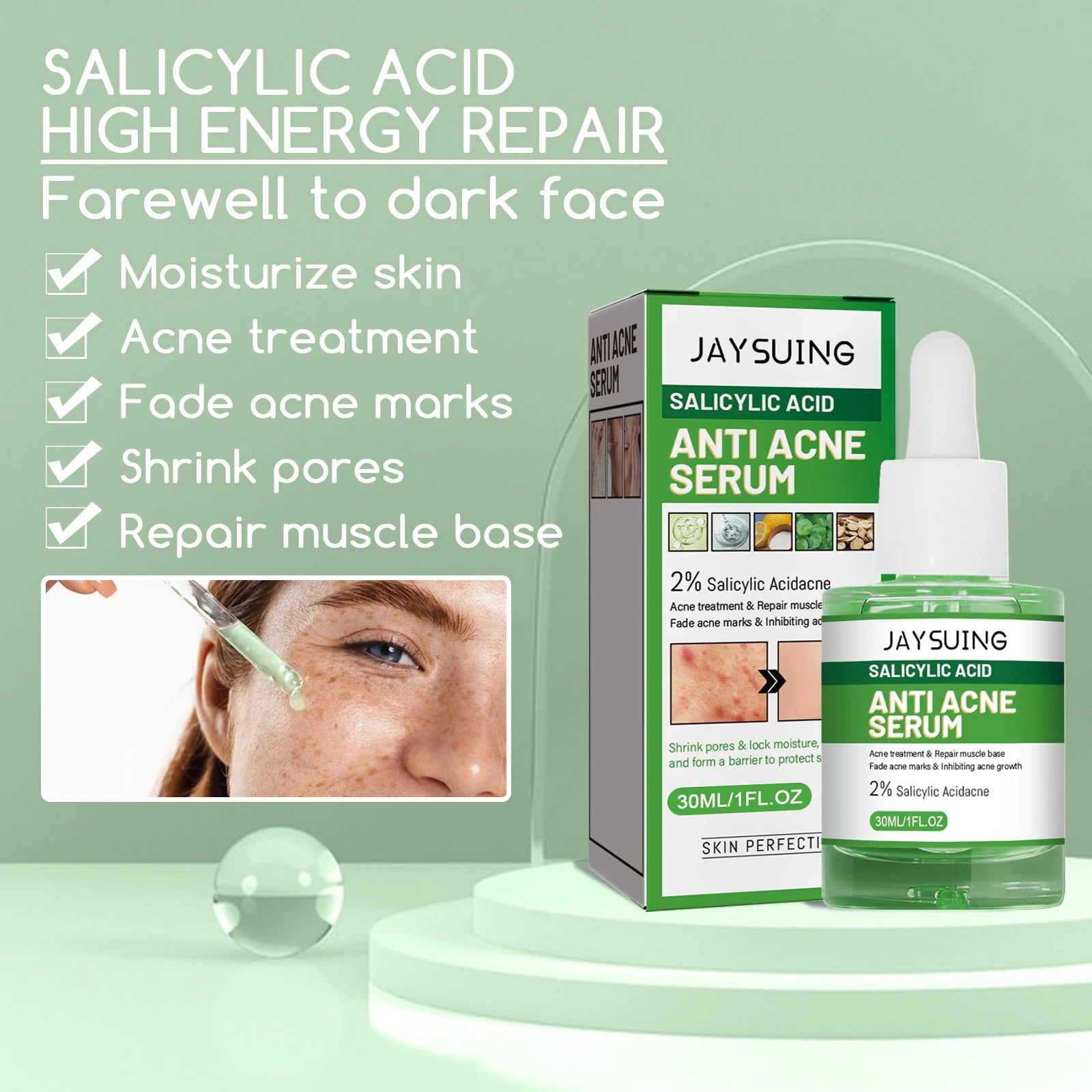 Salicylic Acid Acne Serum For Clearer Pores — Green | KIMLUD