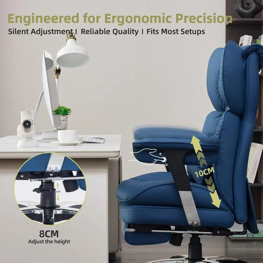High-Back Big And Tall Office Chair With Footrest — Deep Blue | KIMLUD