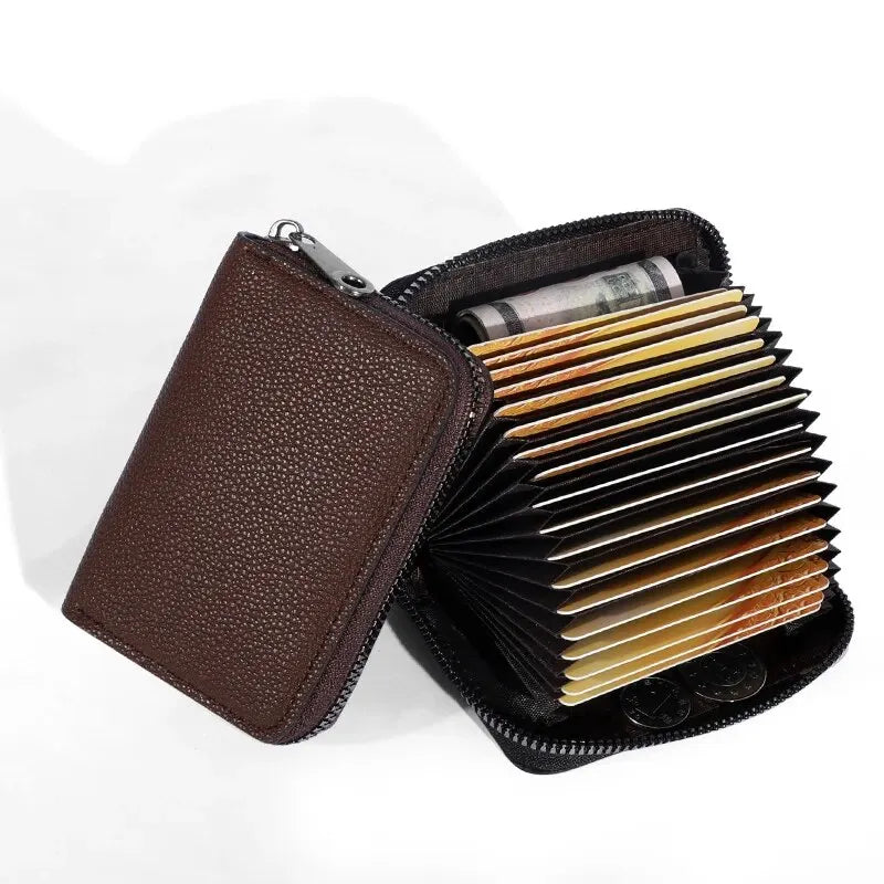 PU Card Holder Anti Demagnetization Wallet Zipper Coin Pouch — Black | KIMLUD