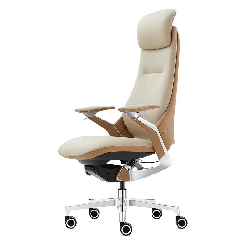 Leather Ergonomic Office Chair Solid — Ivory | KIMLUD