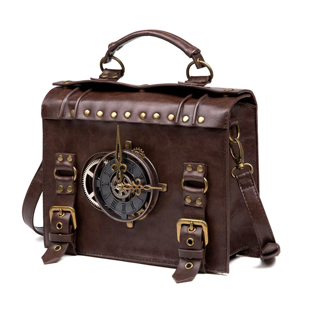 Medieval Renaissance Punk Box Bag Skull Studs — Warm Brown | KIMLUD