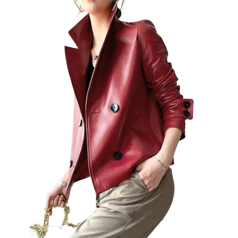Modigirl Autumn Winter Green Faux Leather Jackets Women 2024 New Outwear Long Sleeves PU Leather Short Coats Outwear for Female