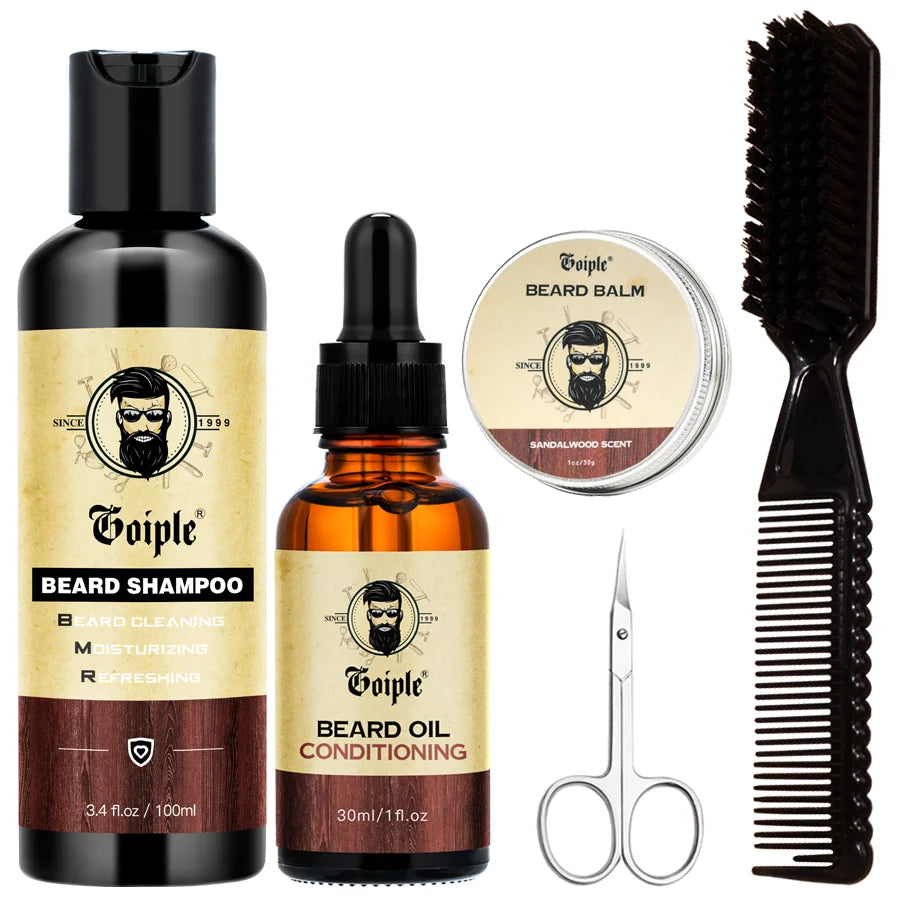 GOIPLE Beard Growth Care Kit Moustache Shampoo Conditioning Oil Deep Clean Wash Moisturizing Whiskers Balm Smoothing Products