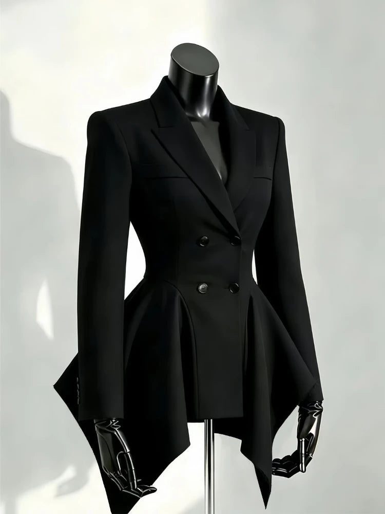 Blazer Jacket – Double Breasted Waist Cinch – Black | KIMLUD