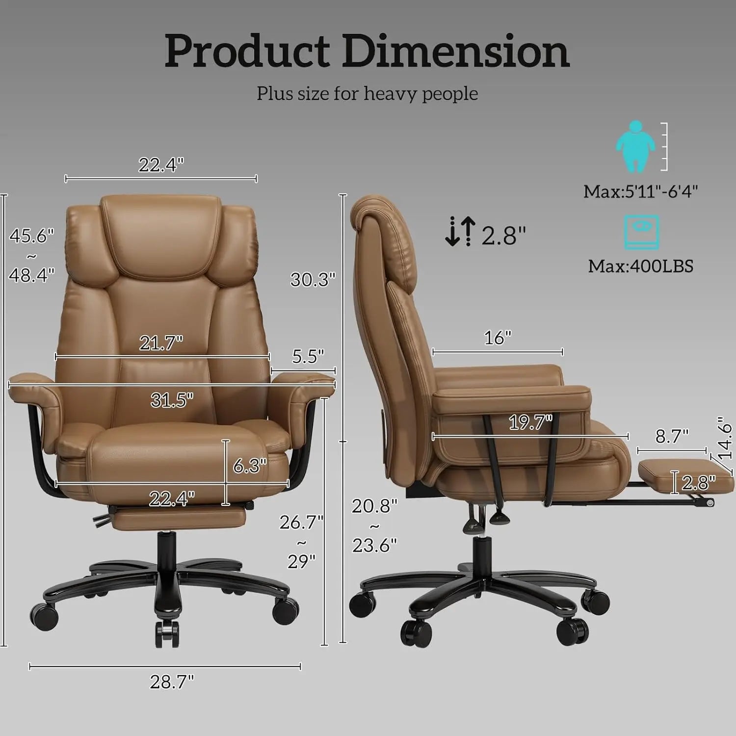Criss Cross Chair with Wheels, 160°Big and Tall Reclining Office Desk Chair with High Back, Wide Seat, Arms, Footrest, Brown