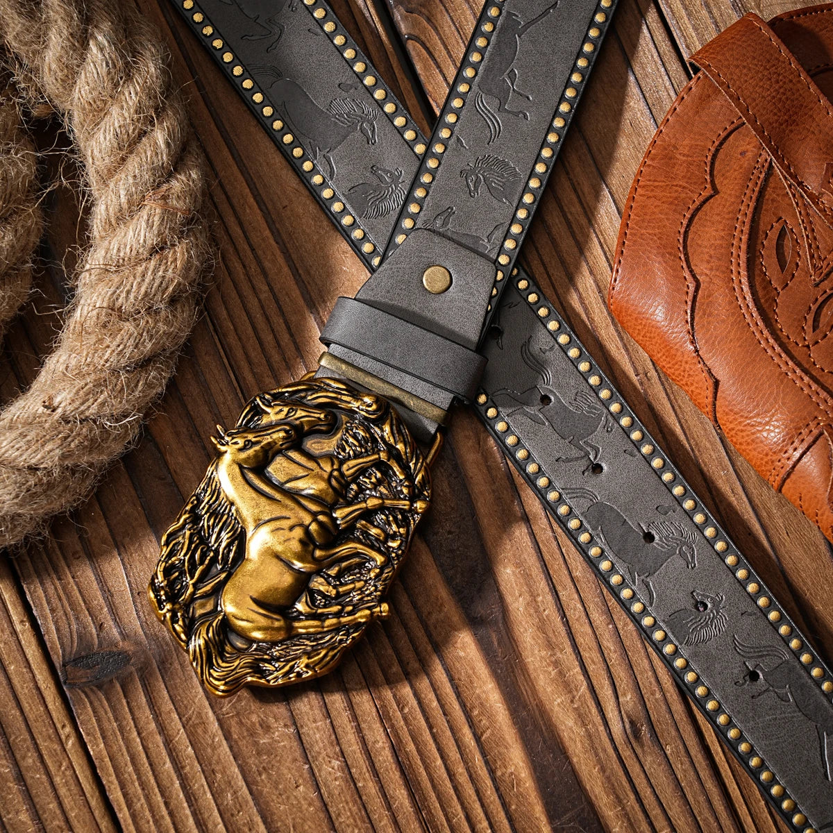 PU Leather Western Buckled Belt Casual — Black | KIMLUD