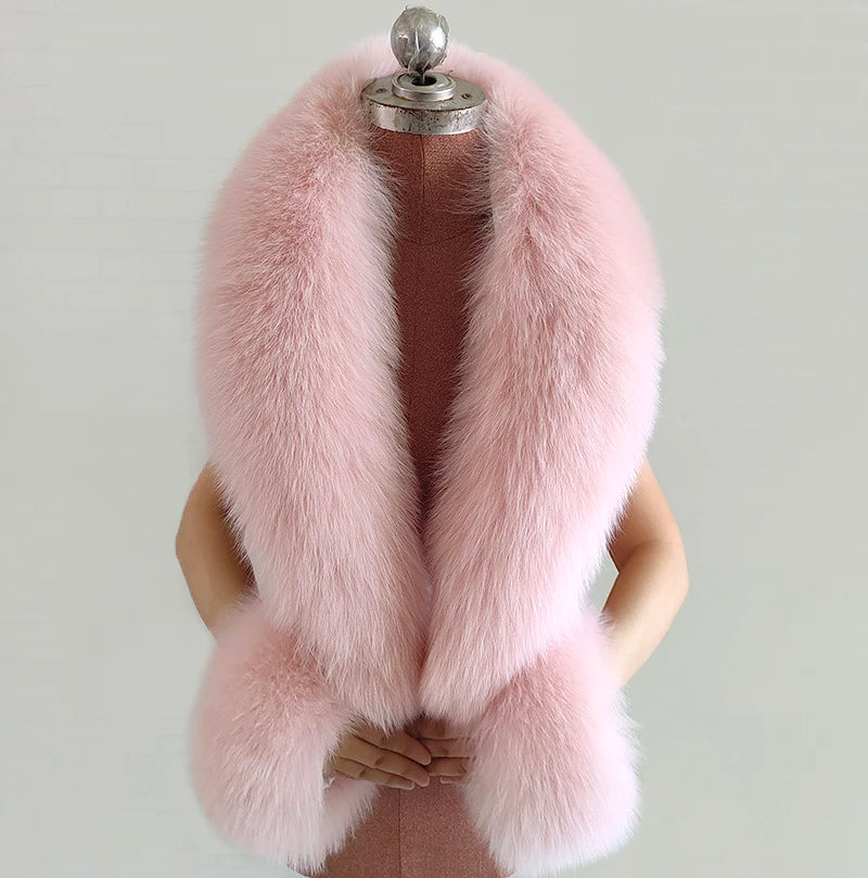 Fox Fur Solid Scarf And Cuff Set For Winter — Green | KIMLUD