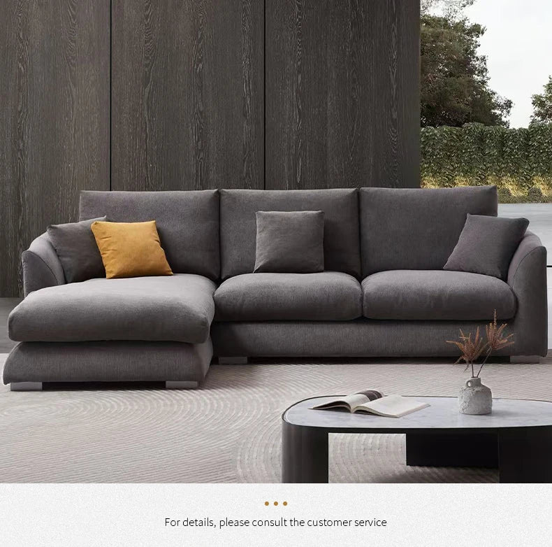 L-Shaped Cloud Down Chaise Sofa With Linen Upholstery And Removable Washable Covers — Ivory | KIMLUD