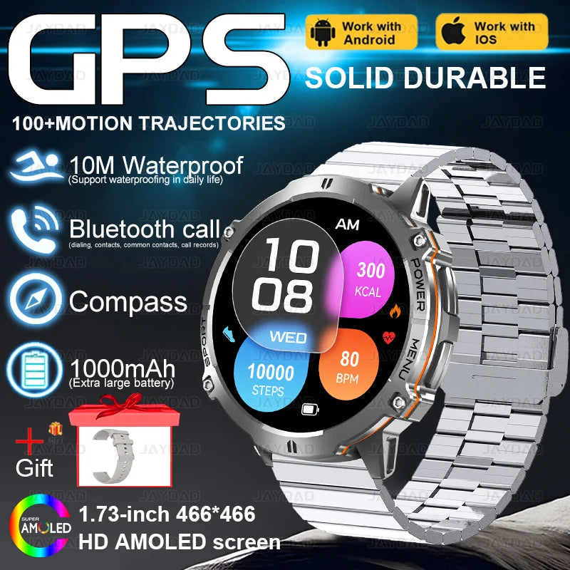 2025 NEW For XIAOMI Outdoor Military GPS Smartwatch Men 1.73"HD Screen Compass 1000MAH Heart Rate BT Call 10M Waterproof Watches
