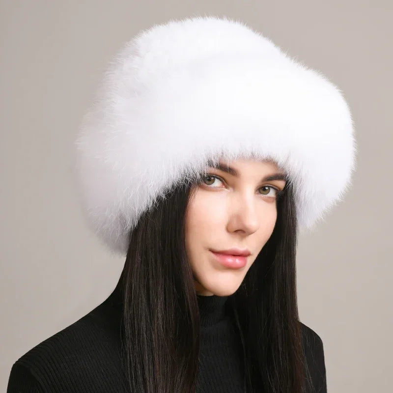 New Genuine Real Natural Knitted Mink Fur Hat Cap Luxury Women Handmade Knit Fashion Winter Headwear Warm Real Fox Fur Beanies