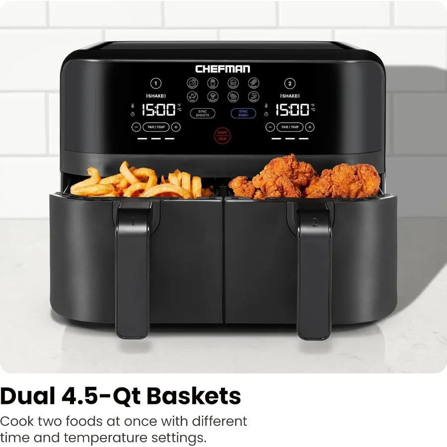 Stainless Steel Air Fryer Dual Basket One-Touch Controls — Silver | KIMLUD