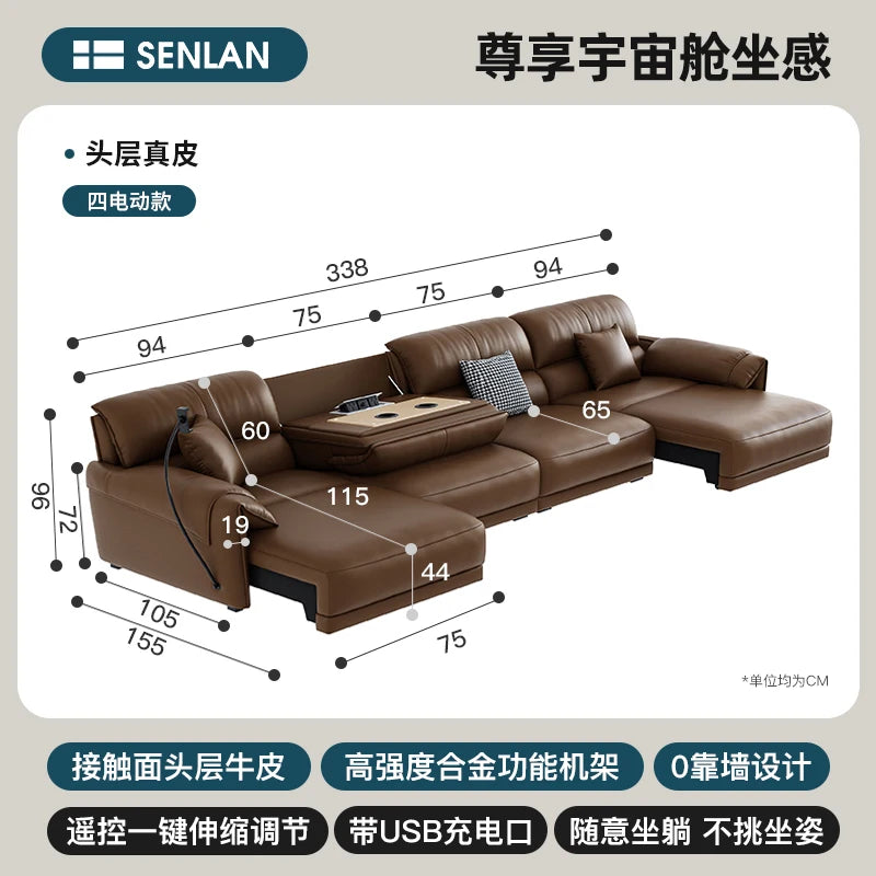 Leather-Like Modular Sofa L-Shaped Folding Recliner — Chestnut Brown | KIMLUD