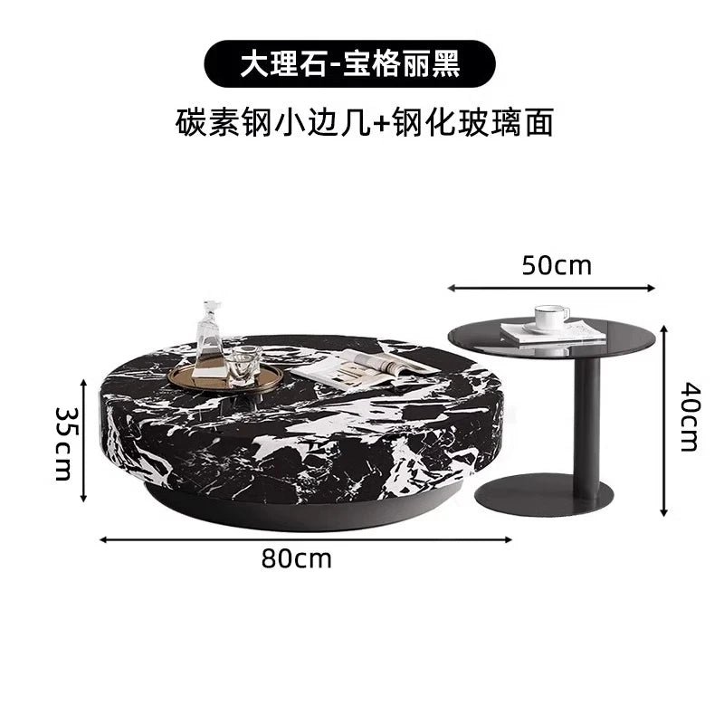 Marble Nordic Minimalist Coffee Table Round Marble Top — White | KIMLUD