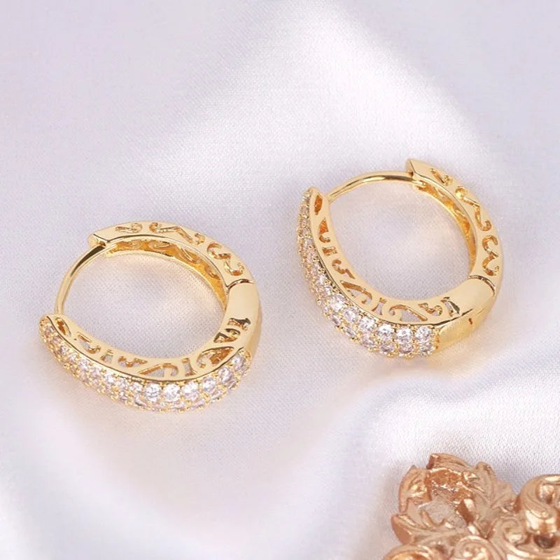 Sterling Silver Hoop Earrings Dazzling CZ Stone — Silver | KIMLUD