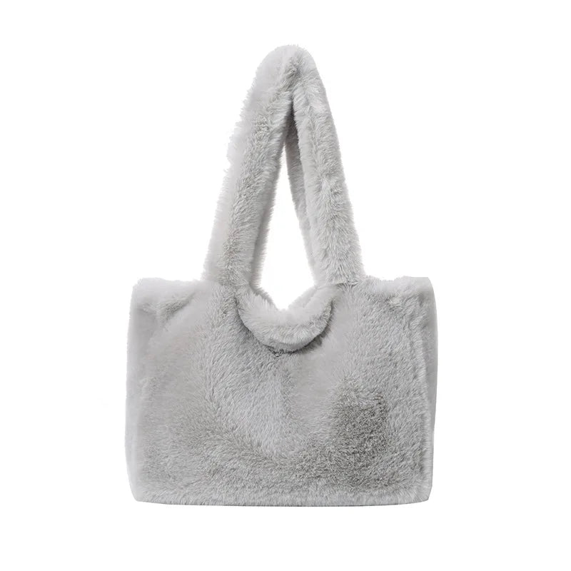 Women Versatile Cute Soft Plush Tote Bag Autumn Winter Faux Fur Shoulder Bag Purses Female Handbags Fluffy Shopper Bag