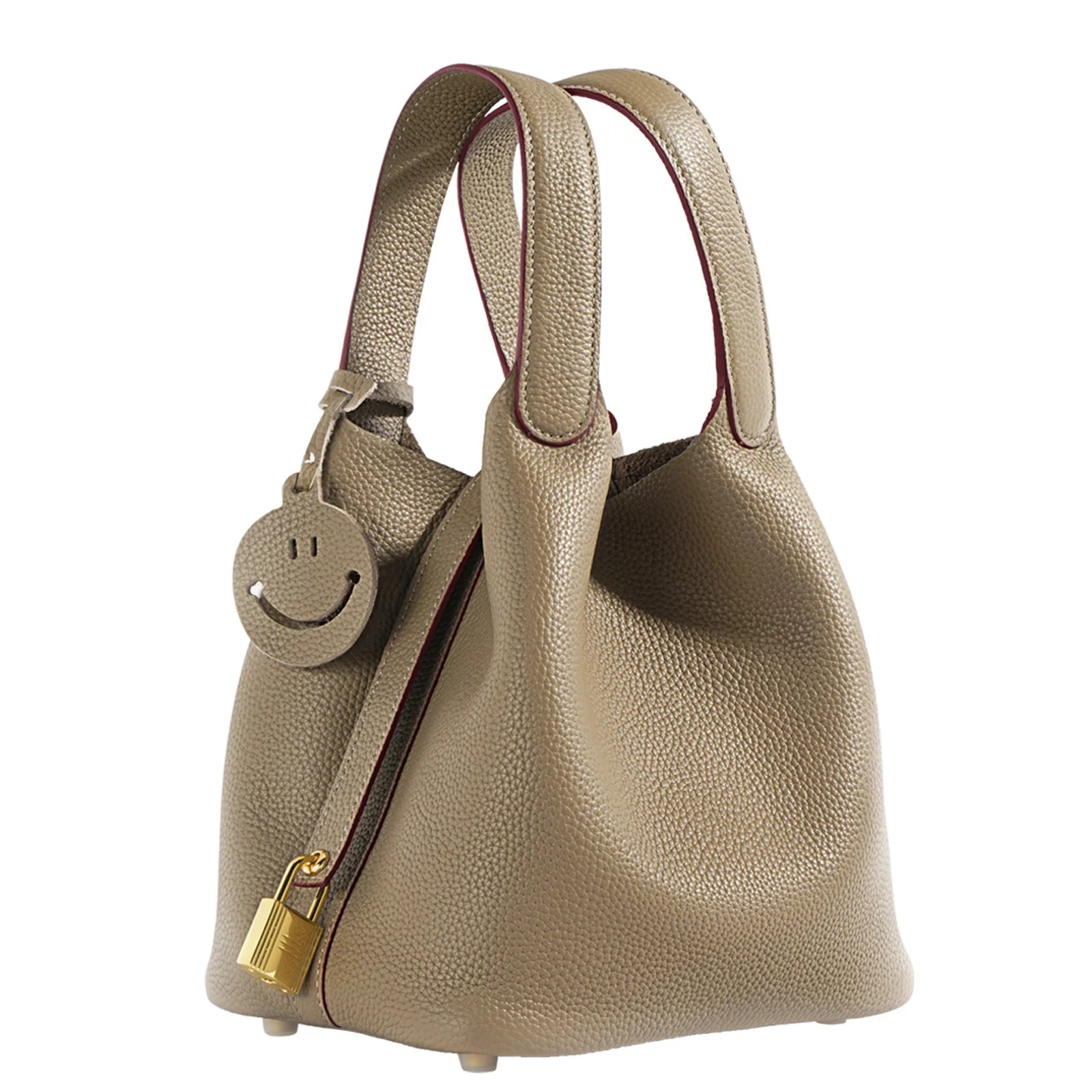 Head Layer Cowhide Leather Bucket Bag Large Capacity — Taupe | KIMLUD