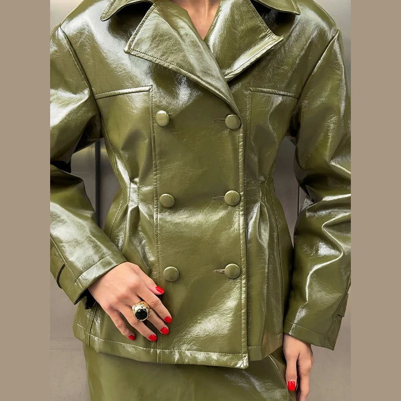 Casual Pu Leather Loose Women Jacket Belt Full Sleeve Stand Collar Zippers Female Coat 2026 Spring Autumn Lady Streetwears