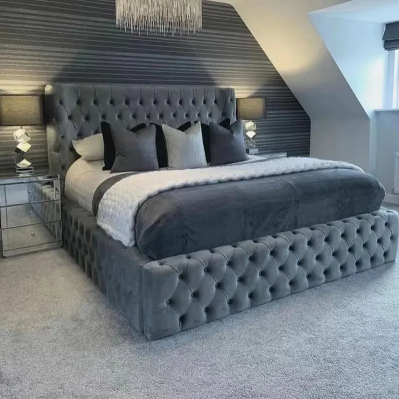 Diamond Tufted King Bed Deluxe Set — Champagne Taupe | KIMLUD