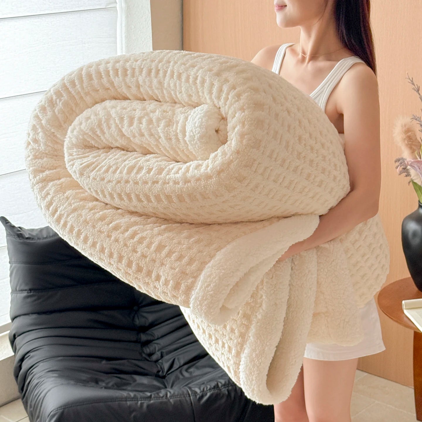 Autumn Winter Thick Warm Fleece Blanket Double Layer Artificial Lambswool Throws Blankets for Sofa or Bed Queen Double Comforter