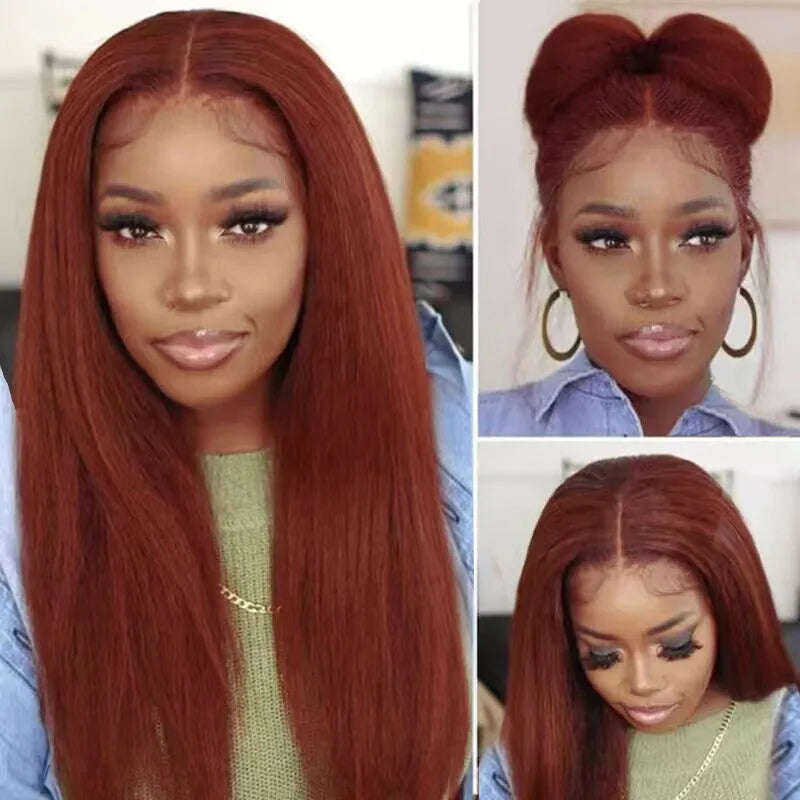 Lace Front Wig – Kinky Straight – Swiss Lace – Reddish Brown | KIMLUD