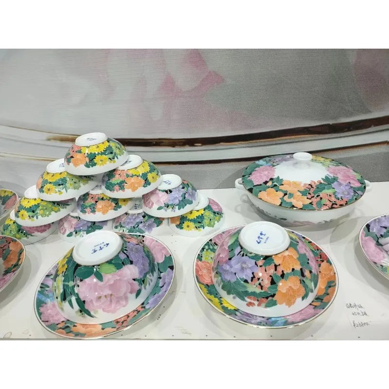 Bone China Tableware Set 60-Piece With Hand-Painted Gold Accents for Festive Tables — White with Gold Trim | KIMLUD