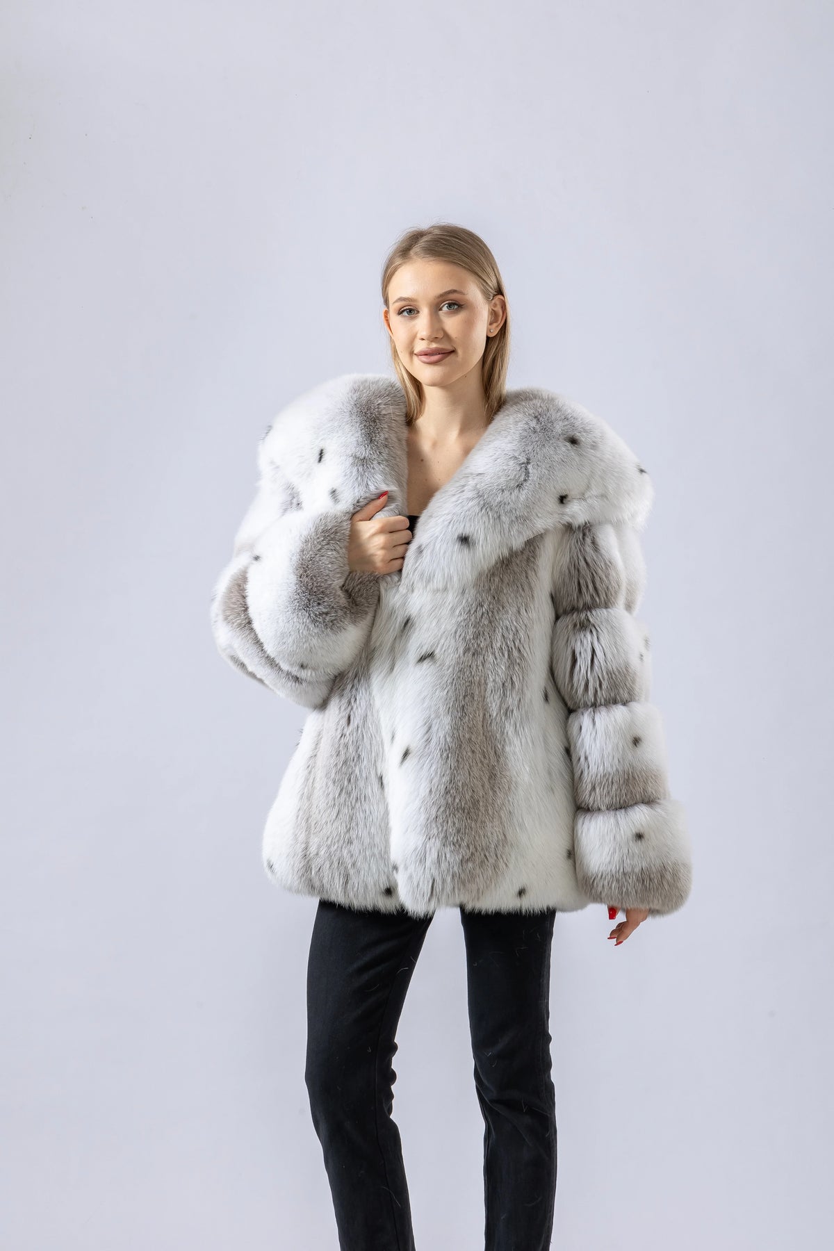 Fox Fur Coat - Big Turn-Down Collar - Fox Fur - Lynx | KIMLUD