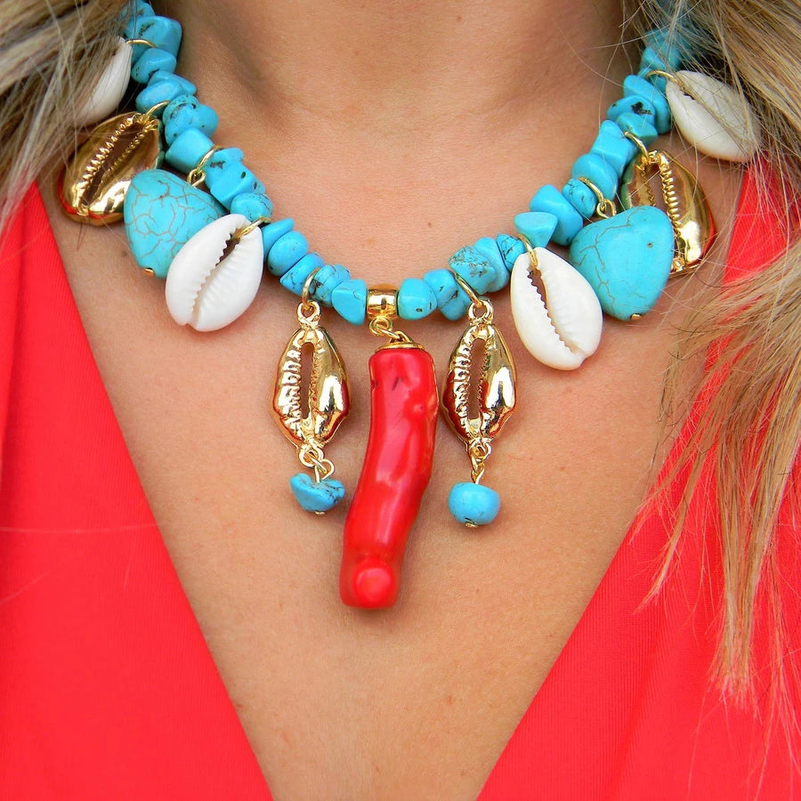 Handmade Lucite Beaded Pearl Choker Necklace — Blue | KIMLUD
